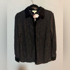 Umgee Black Lace Button Down Blouse